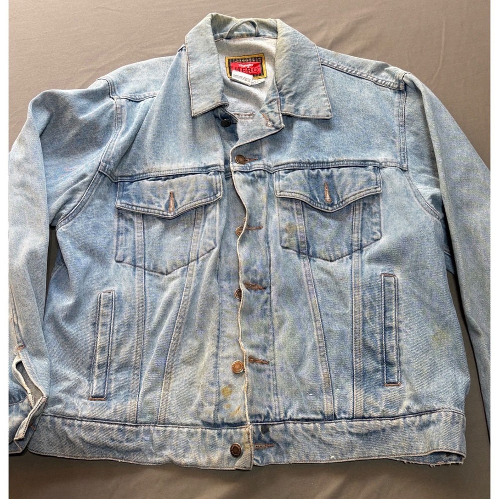Wrangler Hero Mens Light Wash Denim Trucker Jacket Large Vintage